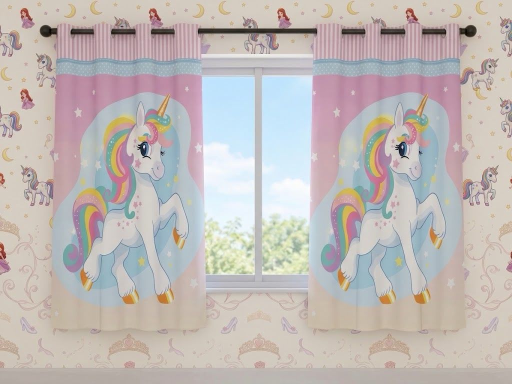 CORTINA PERSONAGEM JANELA UNICORNIO