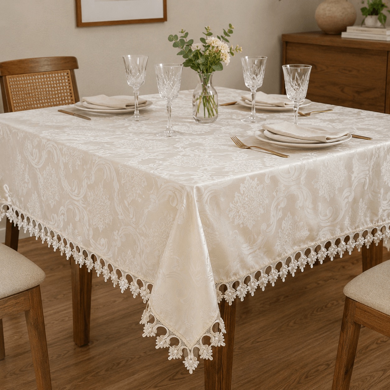 TOALHA DE MESA RENDA BORDADA SANTANA 8 CADEIRAS