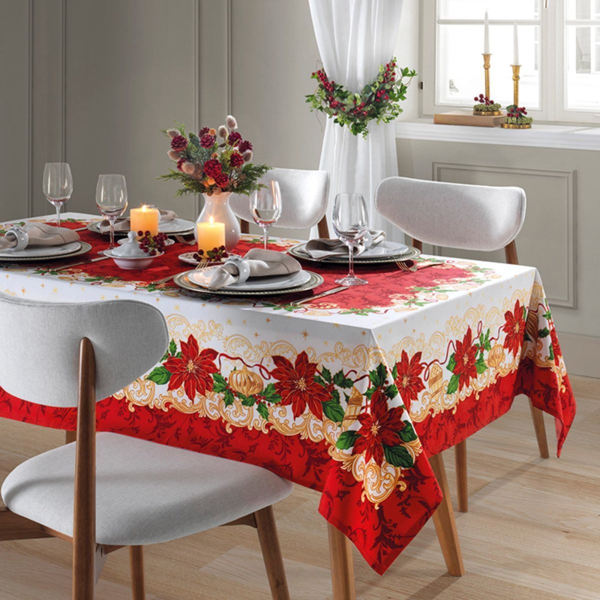 TOALHA DE MESA OXFORD NATALINA 4 CADEIRAS