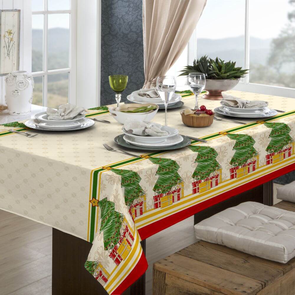 TOALHA DE MESA OXFORD NATALINA 6 CADEIRAS