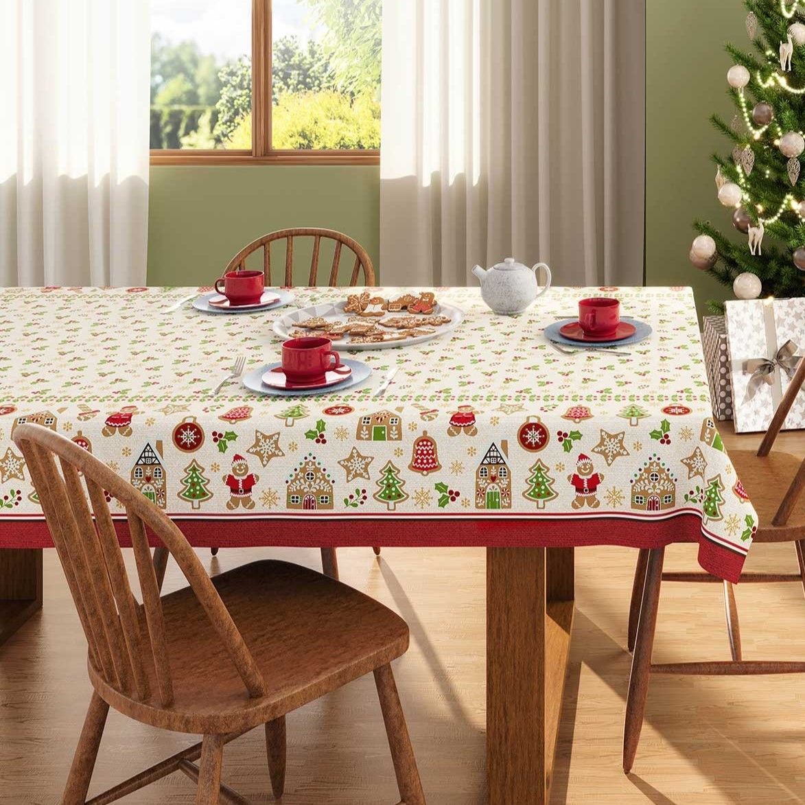 TOALHA DE MESA OXFORD NATALINA 8 CADEIRAS