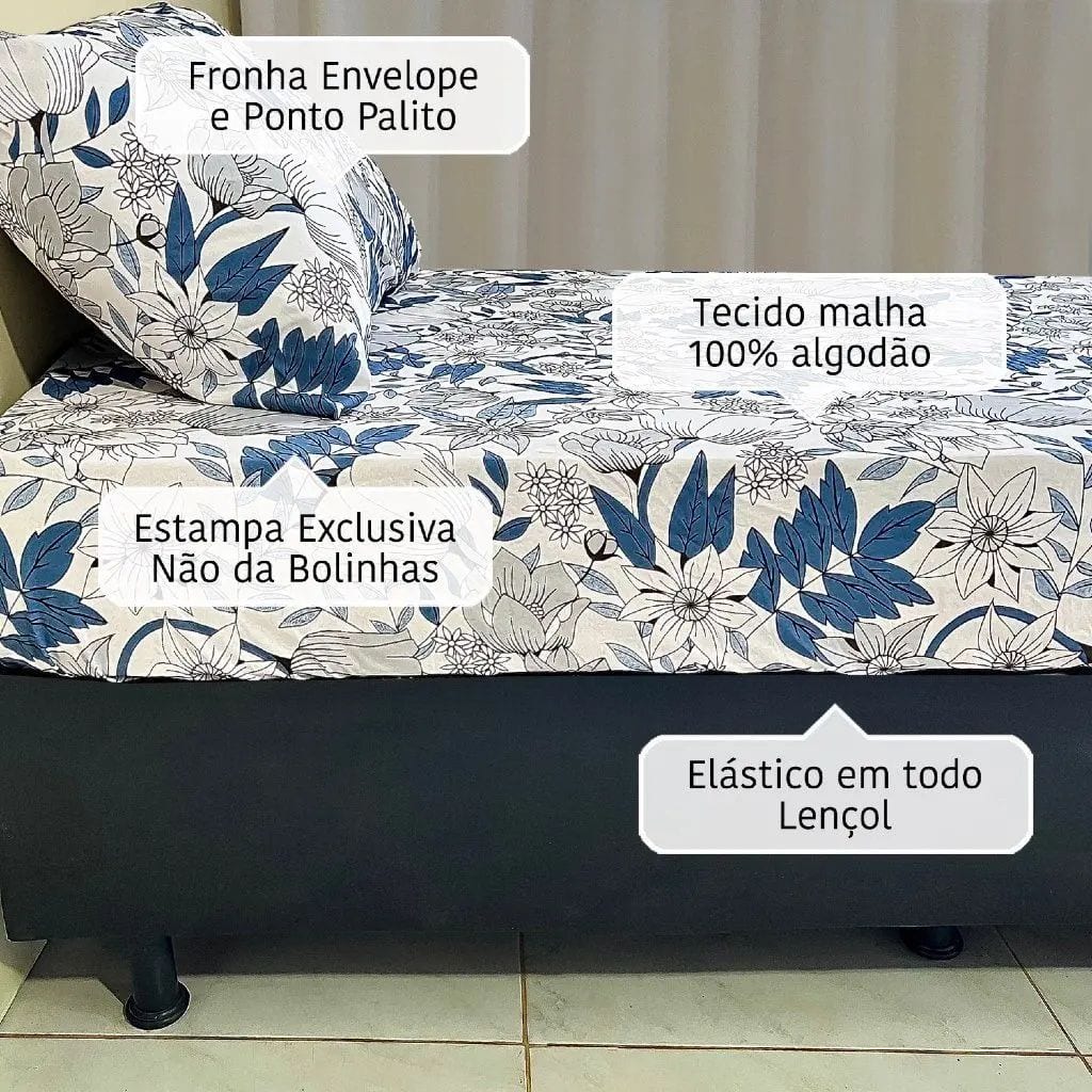JOGO DE LENÇOL SOLTEIRO MALHA FIO 24 2 PÇS ESTAMPADO - foto 4