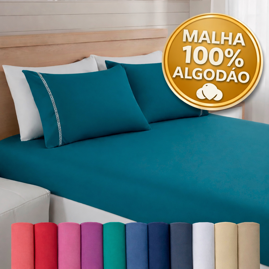 JOGO DE LENCOL SOLTEIRO MALHA FIO 24 2 PÇS LISO