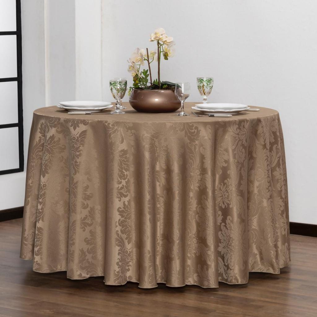 TOALHA DE MESA JACQUARD 06 CADEIRAS REDONDA COM RENDA
