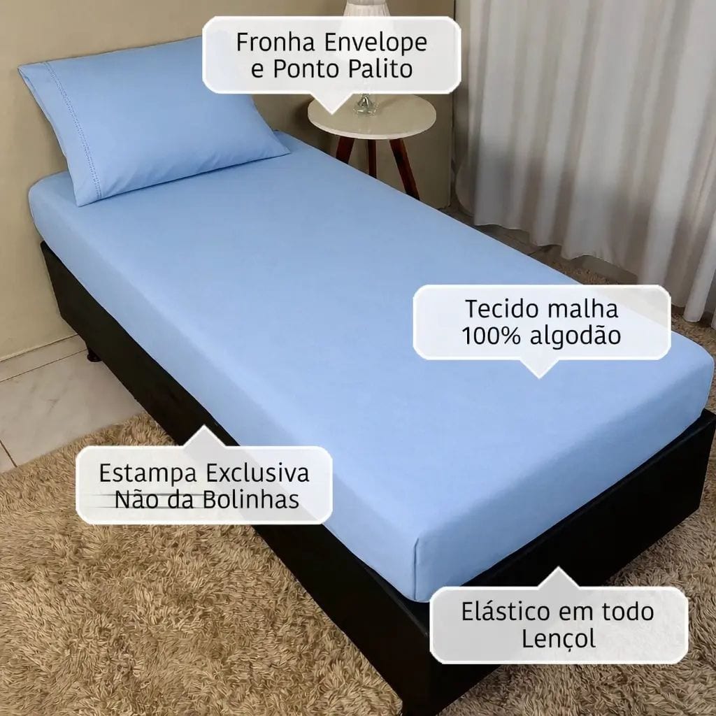 JOGO DE LENÇOL SOLTEIRO MALHA FIO 24 2 PÇS LISO