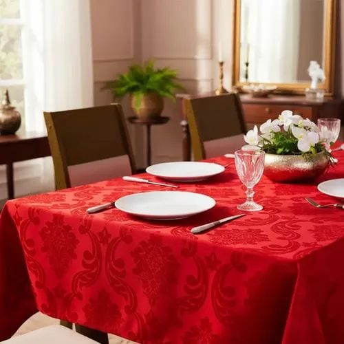 TOALHA DE MESA JACQUARD 6 CADEIRAS VERMELHO