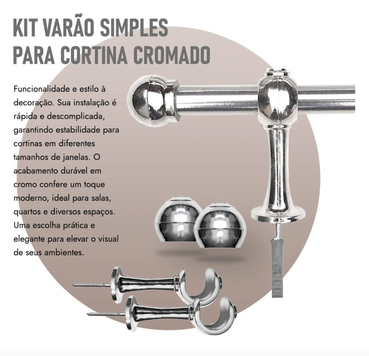 KIT VARAO GRUBER 3M CROMADO GROSSO - foto 3